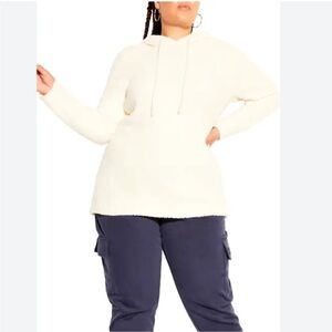 City Chic Soft Teddy Jumper Hoodie Plus Size 16 Women Long Sleeve Color Ivory